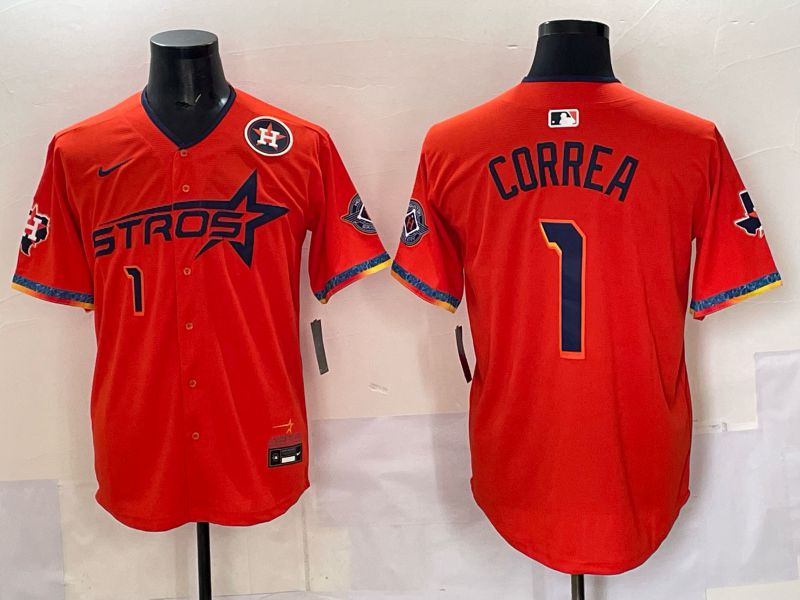 Men 2025 Houston Astros #1 Correa Orange Four generations Joint Name Nike MLB Jersey style 01->houston astros->MLB Jersey